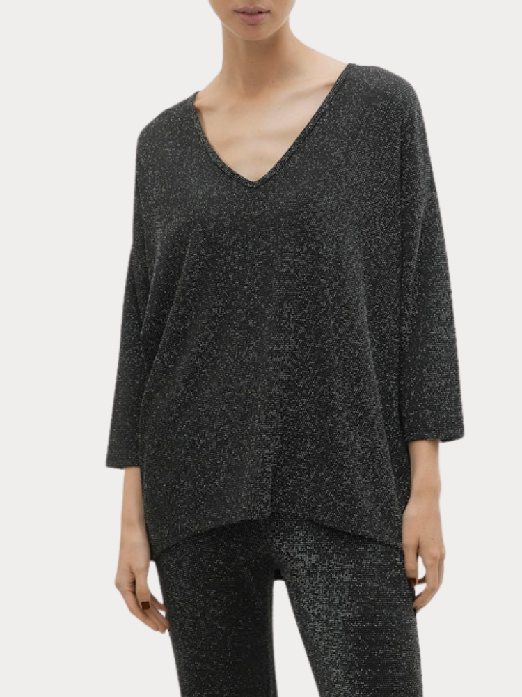 ΜΠΛΟΥΖΑ VERO MODA KANVA 3/4 V-NECK TOP JRS BLACK