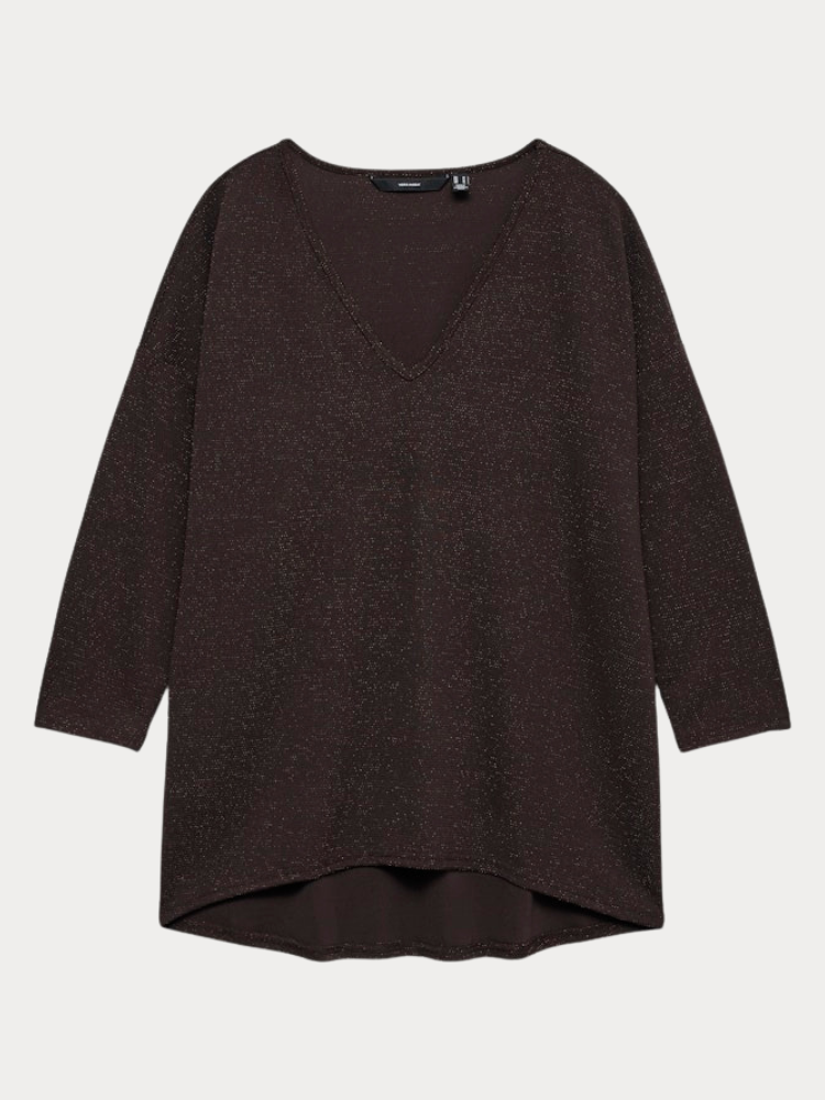 ΜΠΛΟΥΖΑ VERO MODA KANVA 3/4 V-NECK TOP JRS CHOCOLATE TORTE
