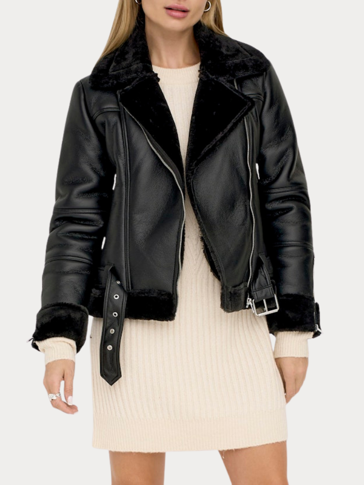 ΜΠΟΥΦΑΝ ONLY AGNETE FAUX LEATHER BIKER OTW BLACK