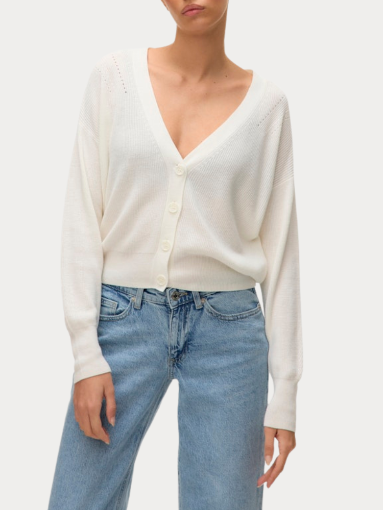 ΖΑΚΕΤΑ VERO MODA VMNEW LEXSUN LS SHORT V-NECK CARDIGAN SNOW WHITE