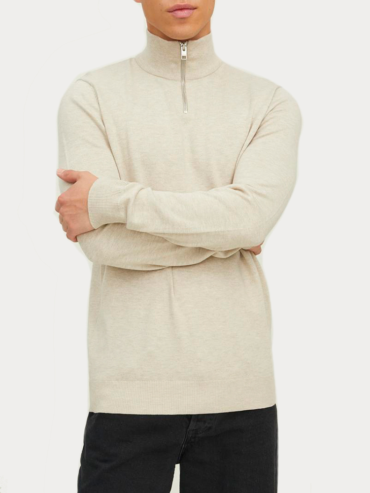 ΠΛΕΚΤΟ JACK & JONES JJEEMIL KNIT HALF ZIP OATMEAL MELANGE