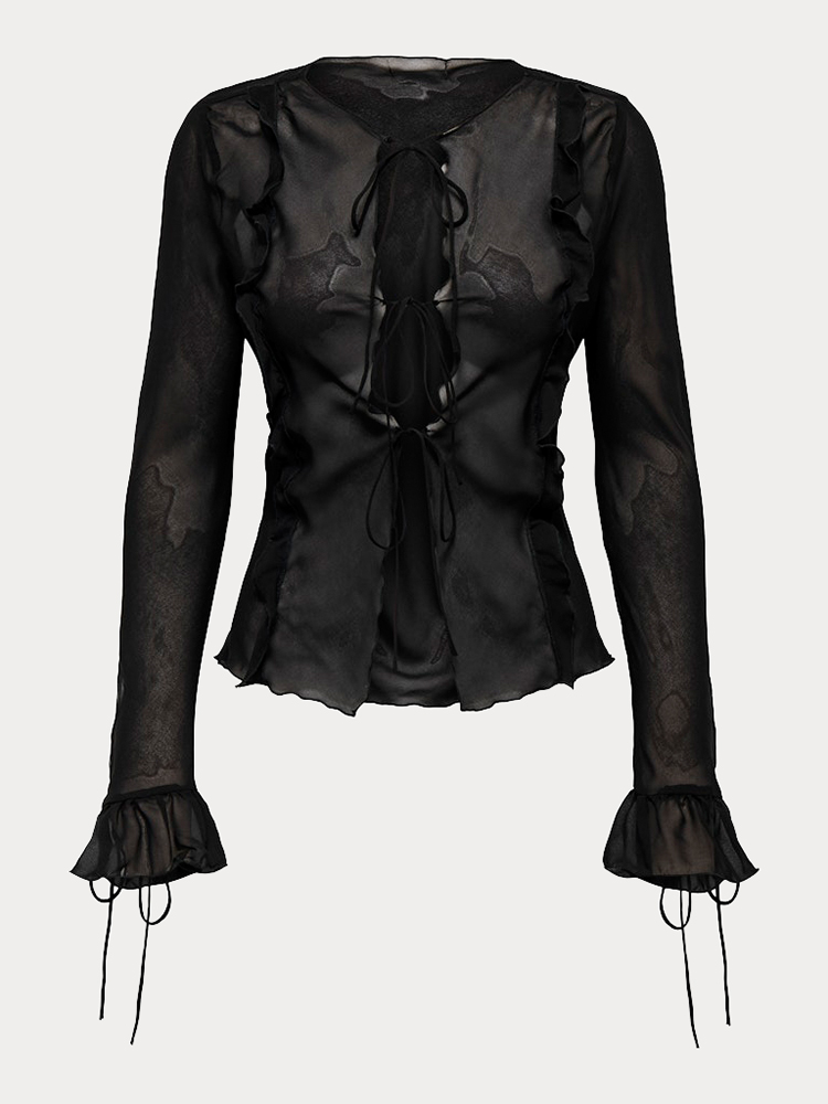 ΜΠΛΟΥΖΑ ONLY MARLIN LS FRILL TIE TOP WVN BLACK