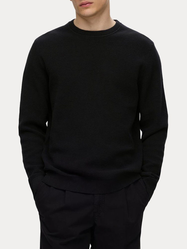 ΠΛΕΚΤΟ SELECTED SLHROSS LS KNIT STRUCTURE CREW NECK BLACK