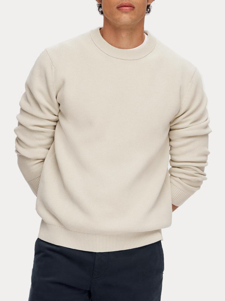 ΠΛΕΚΤΟ SELECTED SLHDANE LS KNIT STRUCTURE CREW NECK OATMEAL