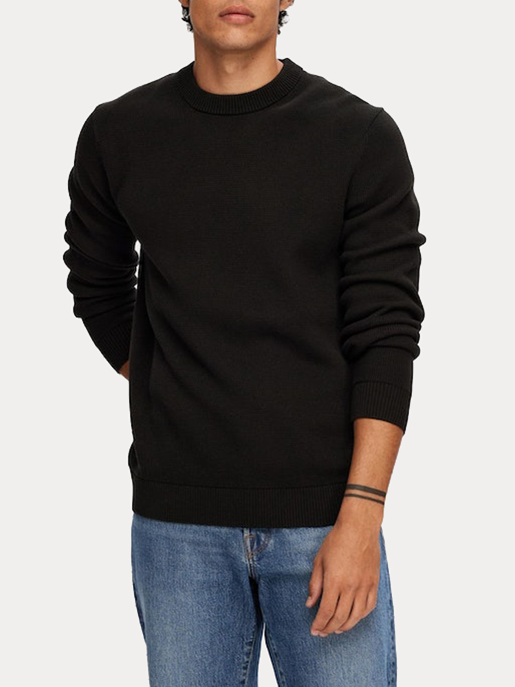 ΠΛΕΚΤΟ SELECTED SLHDANE LS KNIT STRUCTURE CREW NECK BLACK