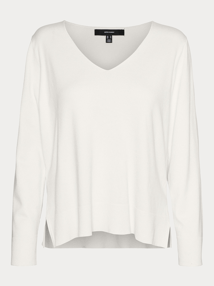 ΜΠΛΟΥΖΑ VERO MODA VMSILJE LS V-NECK PULLOVER SNOW WHITE