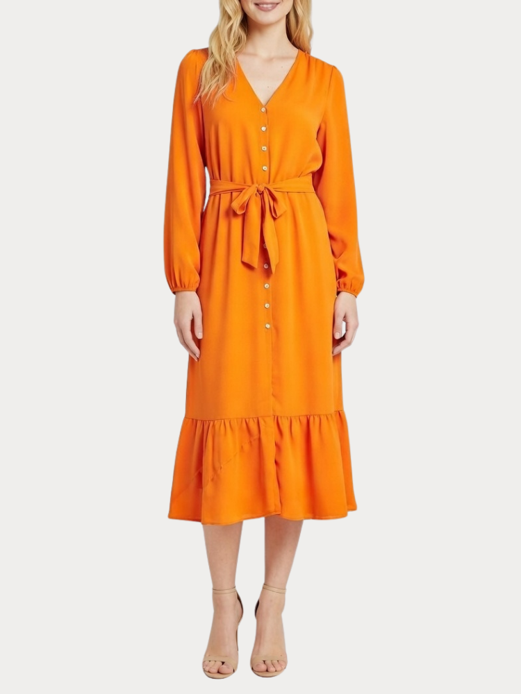 ΦΟΡΕΜΑ ONLY NAYA POLY L/S AMY LONG DRESS ORANGE