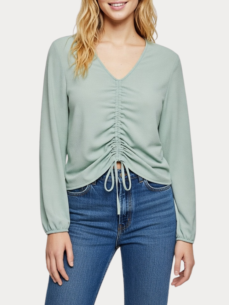 ΜΠΛΟΥΖΑ ONLY VICTORIA L/S RUCHING CROPPED MINT
