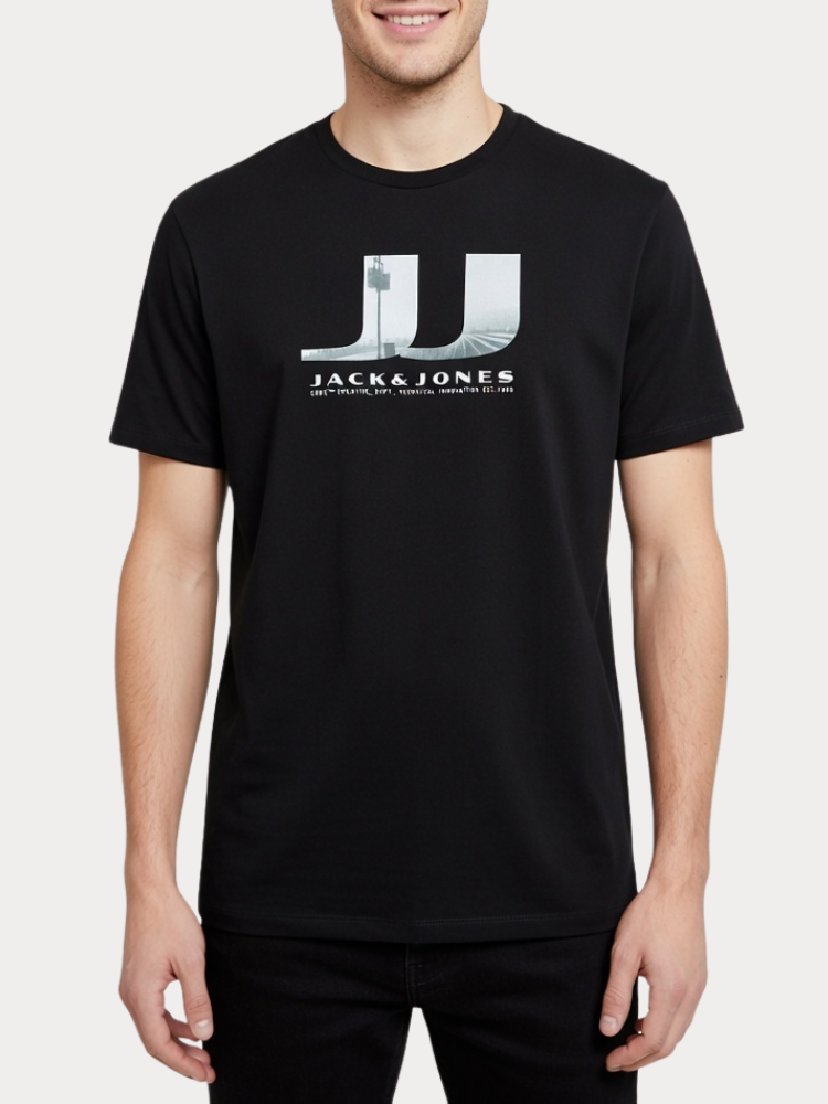 T-SHIRT JACK & JONES JCODUST JJ PHOTO TEE SS CREW FST BLACK