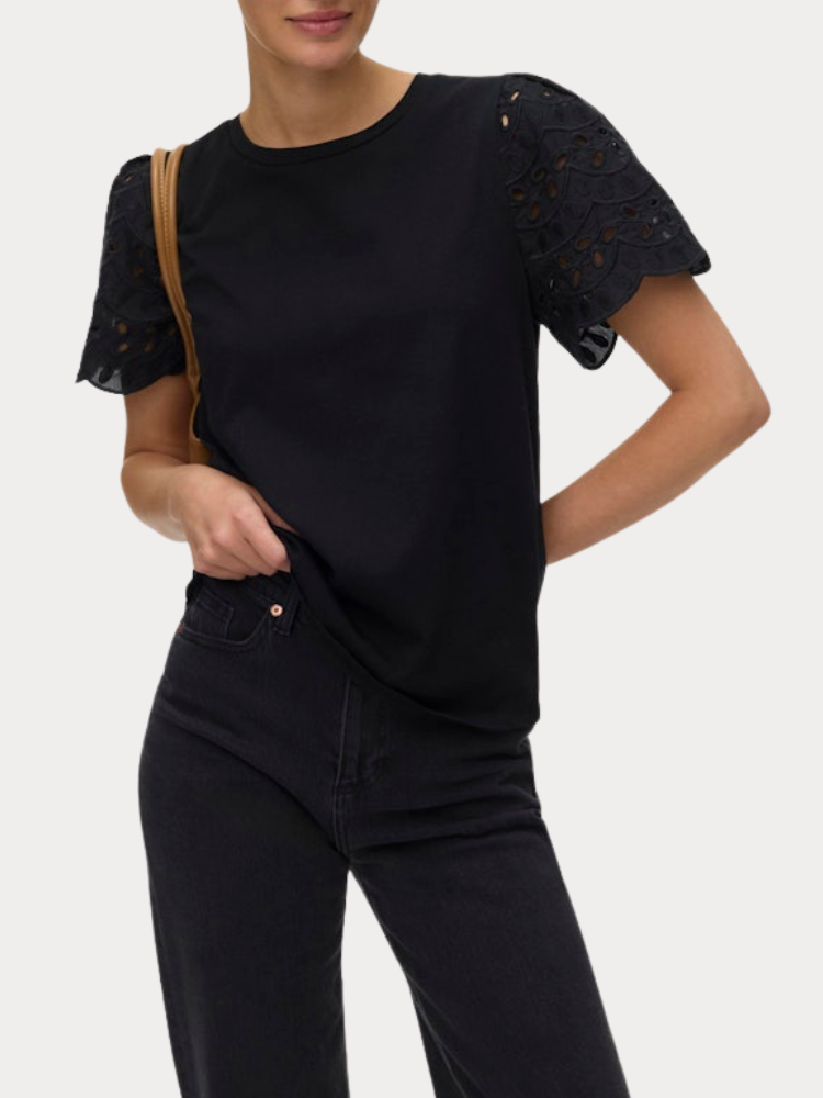 TOP VERO MODA VMJASY S/S O-NECK TOP JRS BTQ BLACK