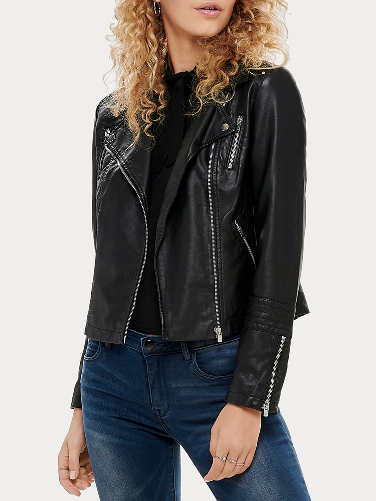 JACKET ONLY GEMMA FAUX LEATHER BIKER OTW BLACK