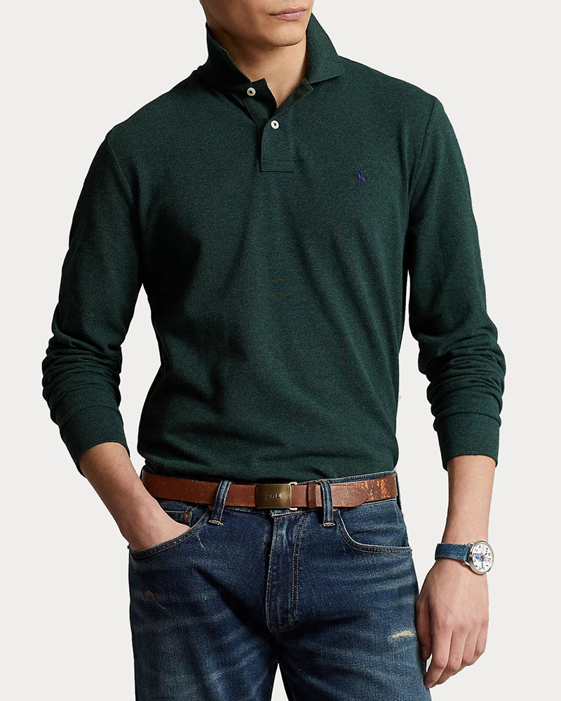 ΑΝΔΡΙΚΟ ΠΟΛΟ POLO RALPH LAUREN L/S CUSTOM SLIM FIT MESH POLO SCOTCH PINE HEATHER