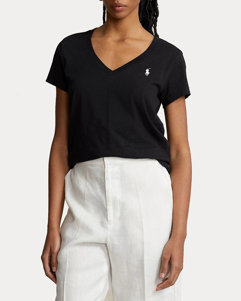 ΓΥΝΑΙΚΕΙΟ T-SHIRT POLO RALPH LAUREN COTTON JERSEY V-NECK BLACK