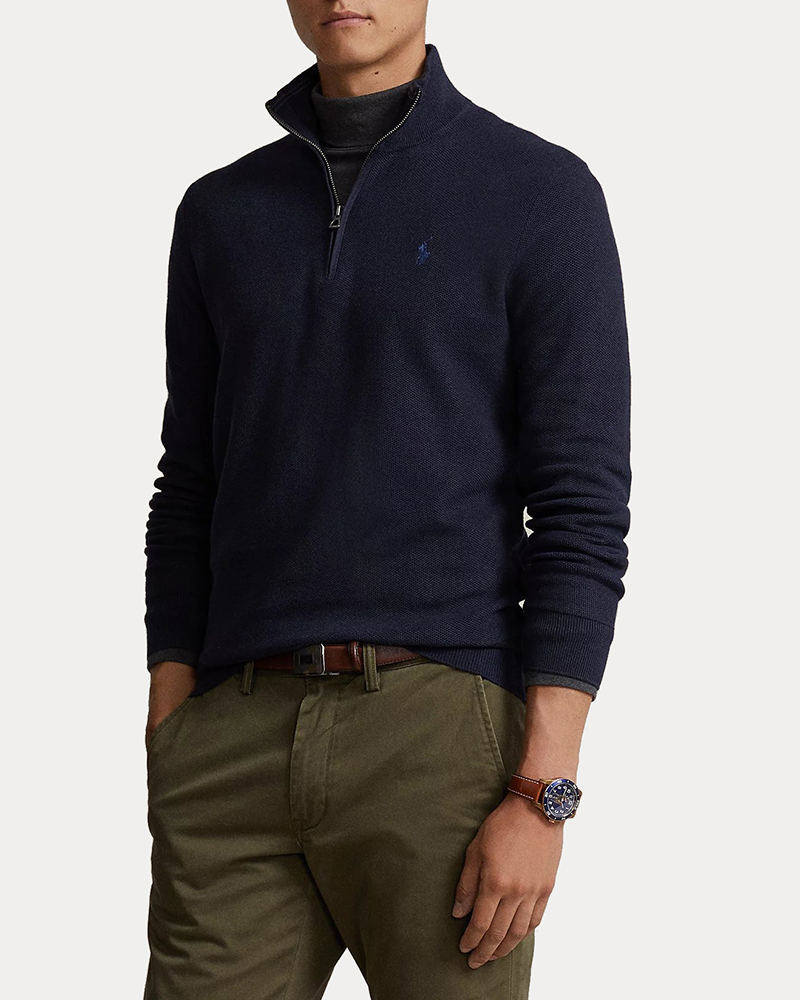 ΑΝΔΡΙΚΟ PULLOVER POLO RALPH LAUREN L/S MESH-KNIT COTTON QUARTER ZIP NAVY