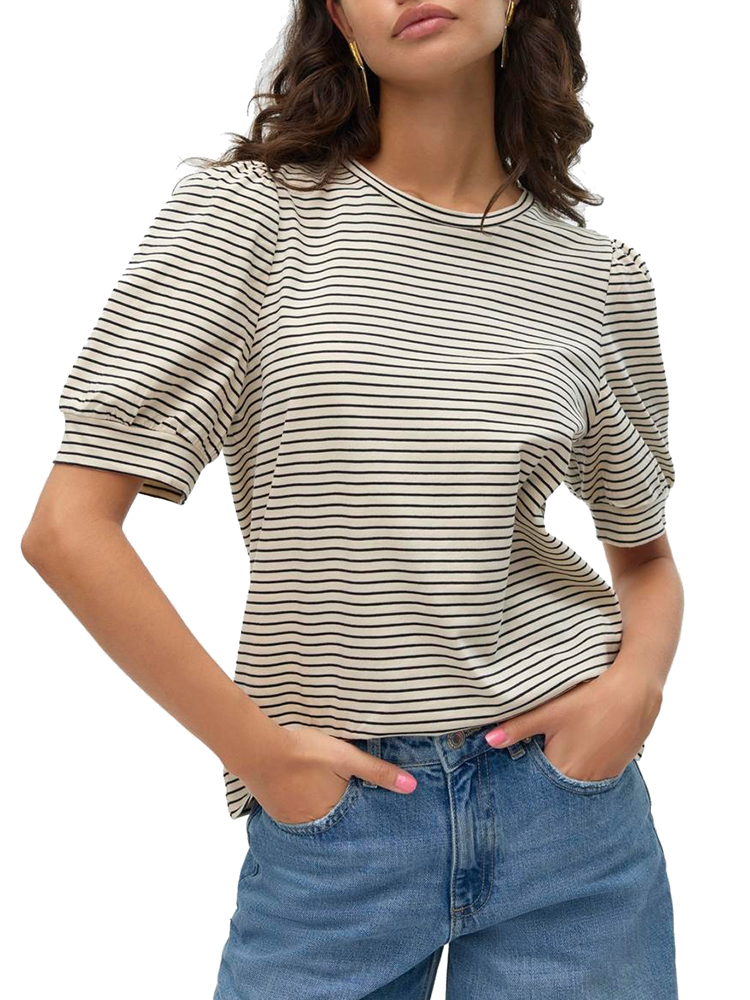 TOP VERO MODA VMKERRY 2/4 O-NECK STRIPE VMA BIRCH