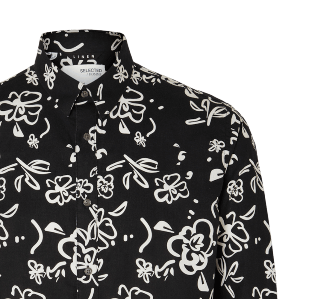 ΠΟΥΚΑΜΙΣΟ SELECTED SLHREGNEW LINEN LS CLASSIC BLACK/FLORAL SELECTED φωτογραφία