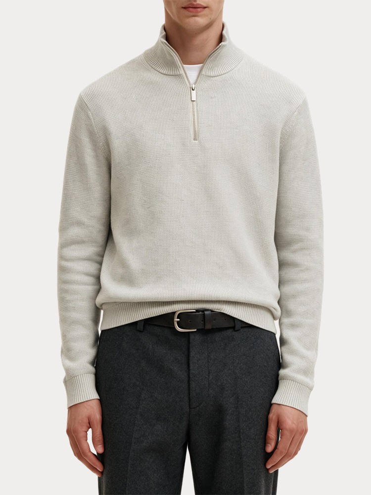 ΠΛΕΚΤΑ SELECTED SLMDANE LS KNIT REG STRUC HALF ZIP NOOS LIGHT GREY SELECTED
