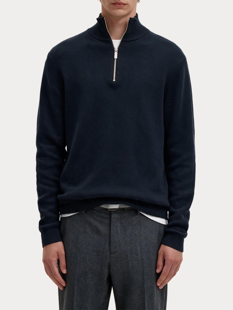 ΠΛΕΚΤΑ SELECTED SLMDANE LS KNIT REG STRUC HALF ZIP NOOS SKY CAPTAIN SELECTED