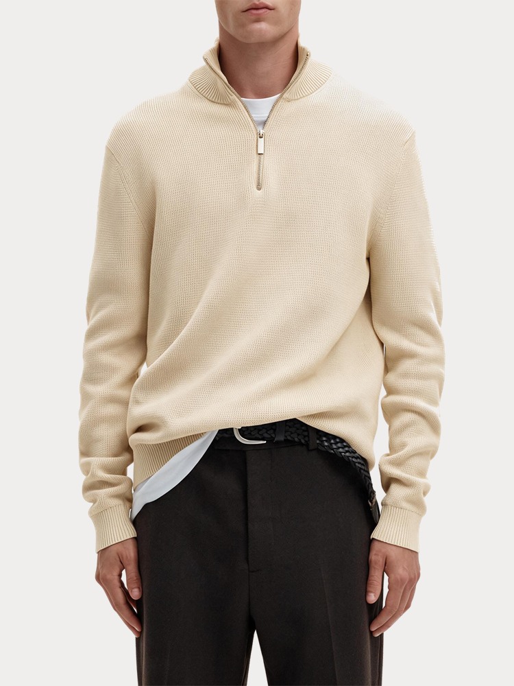 ΠΛΕΚΤΑ SELECTED SLMDANE LS KNIT REG STRUC HALF ZIP NOOS OATMEAL SELECTED