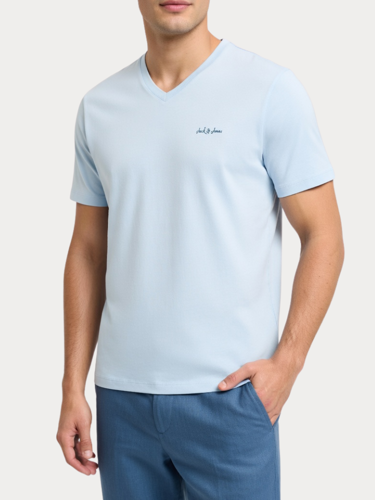 T-SHIRT JACK&JONES 12297455 JJBLAZE TEE SS V NECK ΜΠΛΕ JACK&JONES