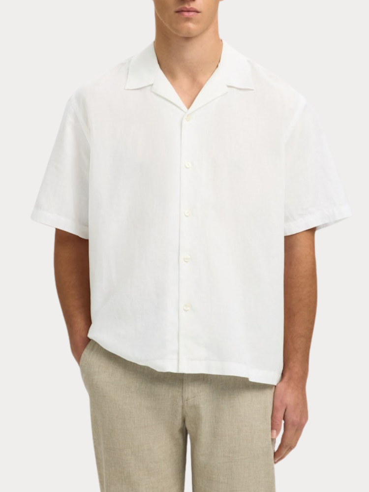 ΚΟΝΤΟΜΑΝΙΚΟ ΠΟΥΚΑΜΙΣΟ SELECTED SLMRLXCASPER CLAY LINENBLEND BRIGHT WHITE SELECTED