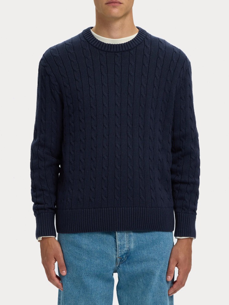 ΠΛΕΚΤΟ SELECTED SLMBRAUN KNIT CABLE CREW NOOS NAVY BLAZER SELECTED