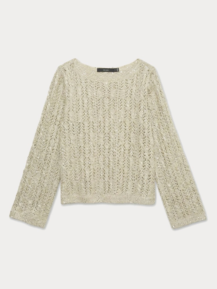 ΠΛΕΚΤΟ VERO MODA VMNEWLEILANI LS BOATNECK PULLOVER CEMENT W. SILVER SEQUINS VERO MODA