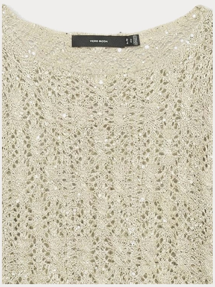 ΠΛΕΚΤΟ VERO MODA VMNEWLEILANI LS BOATNECK PULLOVER CEMENT W. SILVER SEQUINS VERO MODA