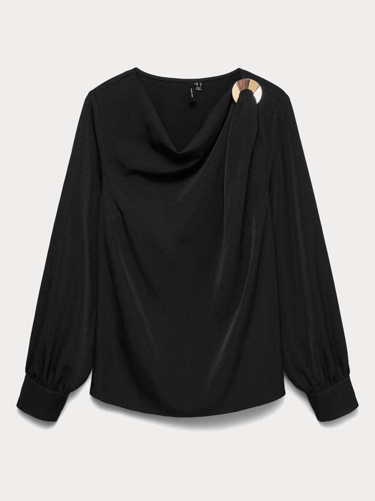 TOP VERO MODA VMMILANI L/S O-NECK TOP WVN BTQ BLACK VERO MODA