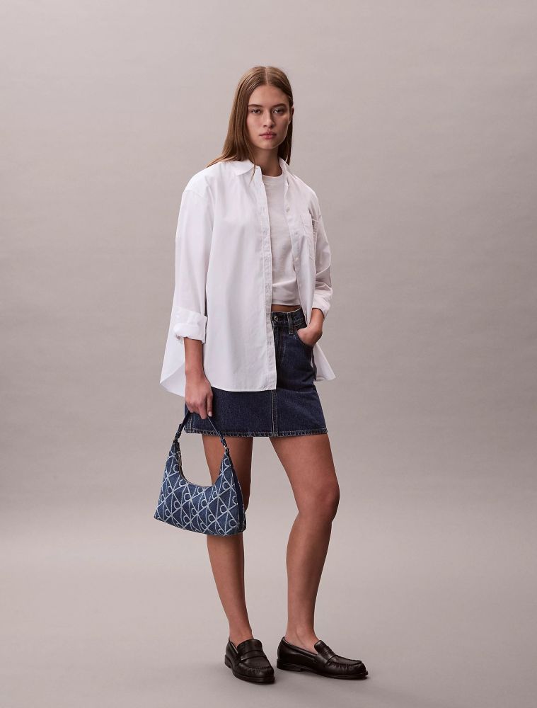 ΤΣΑΝΤΑ CALVIN KLEIN EMBLE AOP DENIM SHOULDER BLUE CALVIN KLEIN φωτογραφία