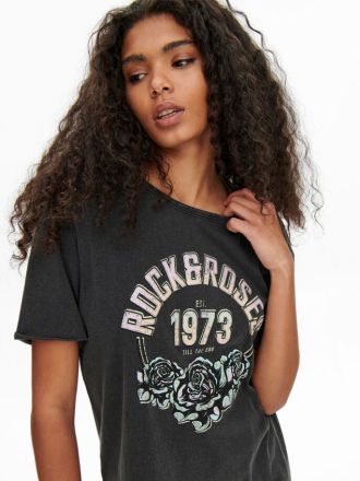 ΦΟΡΕΜΑ ONLY NLLUCY S/S ROCK DRESS BOX BLACK ROCK & ROSES