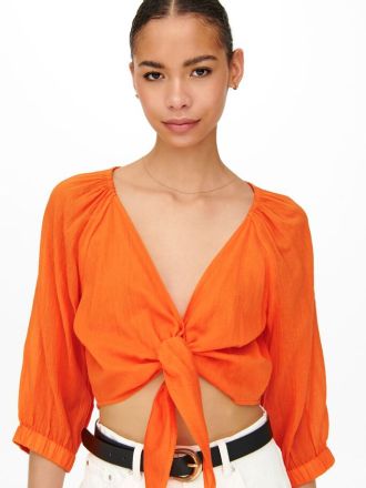 SHORT KNOT TOP ONLY LIZZY SS WVN ORIOLE / ORANGE