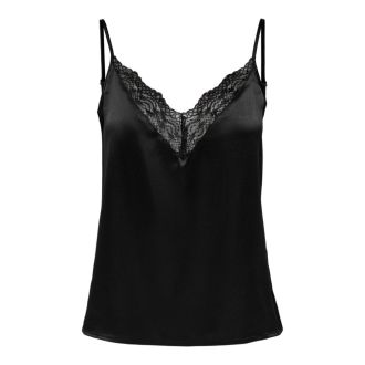 TOP ONLY VICTORIA SL LACE MIX SINGLET BLACK