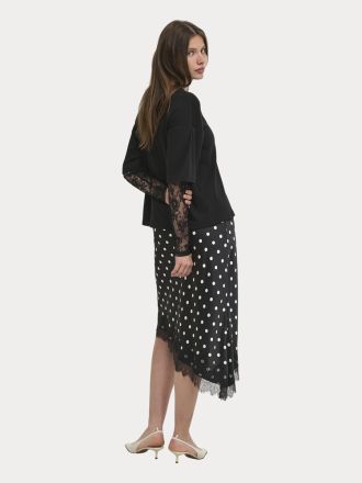 TOP ONLY ONLTAHLIA L/S LACE TOP JRS BLACK