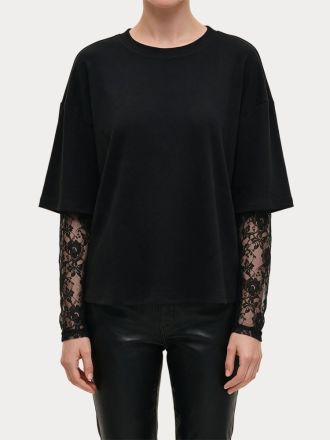 TOP ONLY ONLTAHLIA L/S LACE TOP JRS BLACK