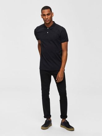 POLO SELECTED SLHARO SS EMBROIDERY BLACK