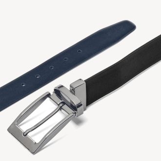 LEATHER ABOUT REVERSIBLE BELT BLACK NAVY