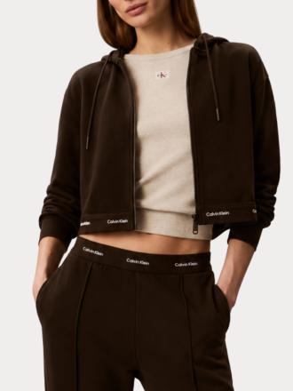 ΦΟΥΤΕΡ CALVIN KLEIN LS TERRY LOGO WAIST CROPPED FZ DARK COFFEE