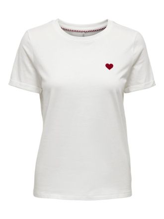 T-SHIRT ONLY MARIA S/S HEART TOP WHITE RED