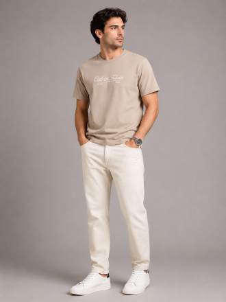 T-SHIRT CALVIN KLEIN SS 20S CALVIN RSRT CURSIVE GRA ROASTED CASHEW