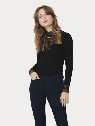 TOP ONLY ONLTILDE L/S HIGH NECK LACE TOP JRS NOOS BLACK BLACK LACE