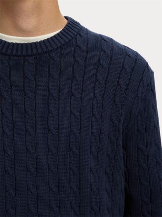ΠΛΕΚΤΟ SELECTED SLMBRAUN KNIT CABLE CREW NOOS NAVY BLAZER