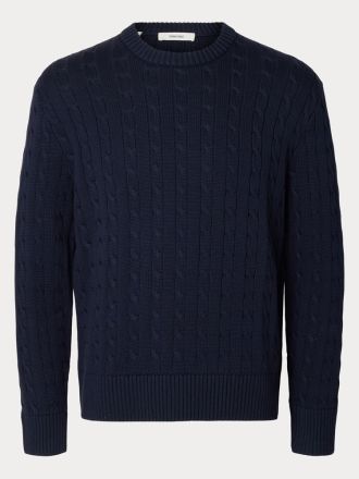 ΠΛΕΚΤΟ SELECTED SLMBRAUN KNIT CABLE CREW NOOS NAVY BLAZER