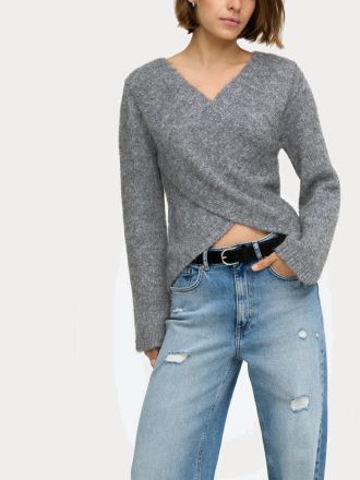 ΠΛΕΚΤΟ ONLY ONLMAGGIE LS CROSS V-NECK CC KNT MEDIUM GREY