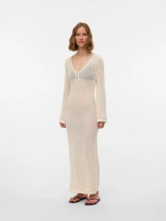 ΦΟΡΕΜΑ VERO MODA AWEMMA LS V-NECK ANKLE CROCHET DRESS BIRCH