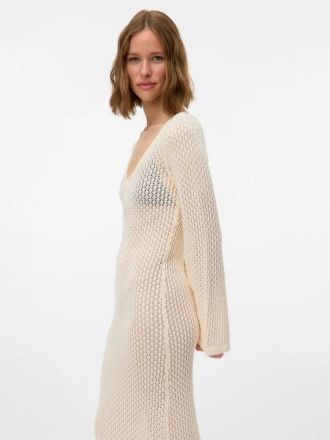 ΦΟΡΕΜΑ VERO MODA AWEMMA LS V-NECK ANKLE CROCHET DRESS BIRCH