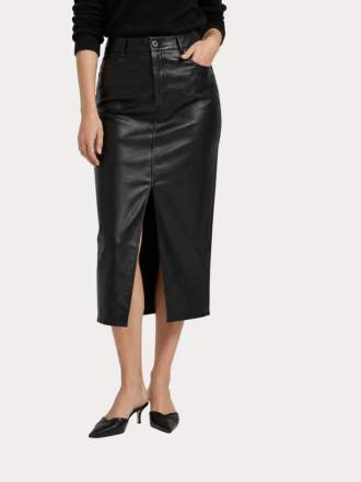 ΦΟΥΣΤΑ ONLY ONLBITTEN FAUX LEATH PENCIL SKIRT CC OTW BLACK