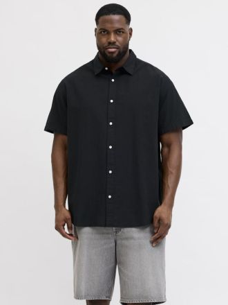 SHORT SLEEVE JACK&JONES JJEBREEZE LINEN BLEND SHIRT S/S SN PLS BLACK (PLUS SIZE)