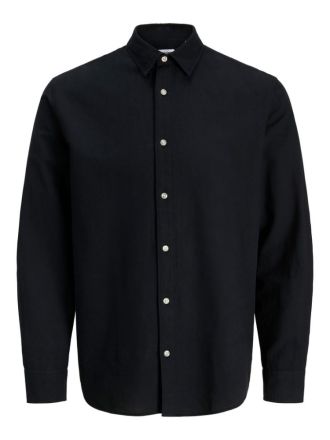 ΠΟΥΚΑΜΙΣΟ JACK&JONES 12288651-1 JJEBREEZE LINEN BLEND SHIRT L/S SN PLS BLACK (PLUS SIZE)