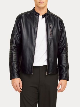 JACKET JACK & JONES JJELIAM LAMB LEATHER BLACK